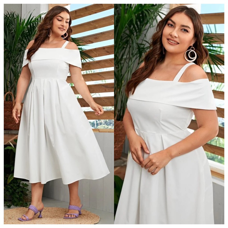 CHALICE DRESS - Dress pesta wanita baju party midi sabrina off shoulder A line dress big size jumbo 