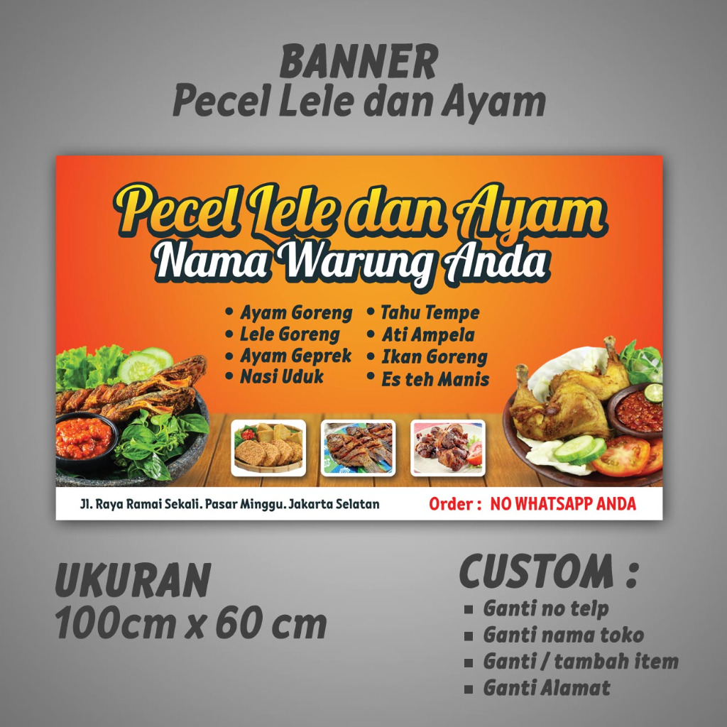 BANNER/SPANDUK UMKM PECEL LELE DAN AYAM (BISA CUSTOM)