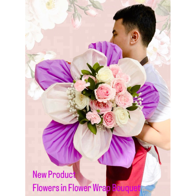 INSTANT SAMEDAY DELIVERY Flowers in Flower Wrap Bouquet by Domonic Florist Buket Bunga Asli Segar bu