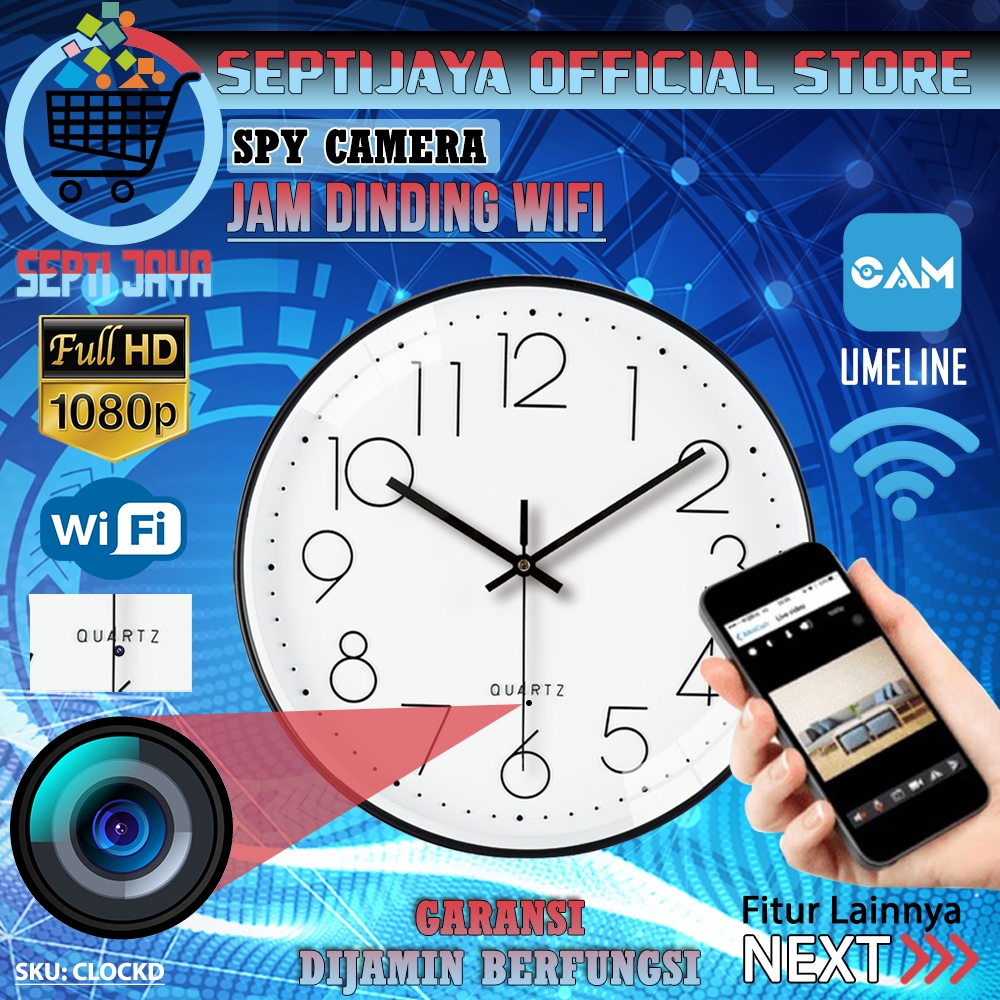 Spy Camera Lensa Tersembunyi WiFi Bentuk Jam Dinding Resolusi Full HD 1080P Spy Cam Kamera Wall Cloc