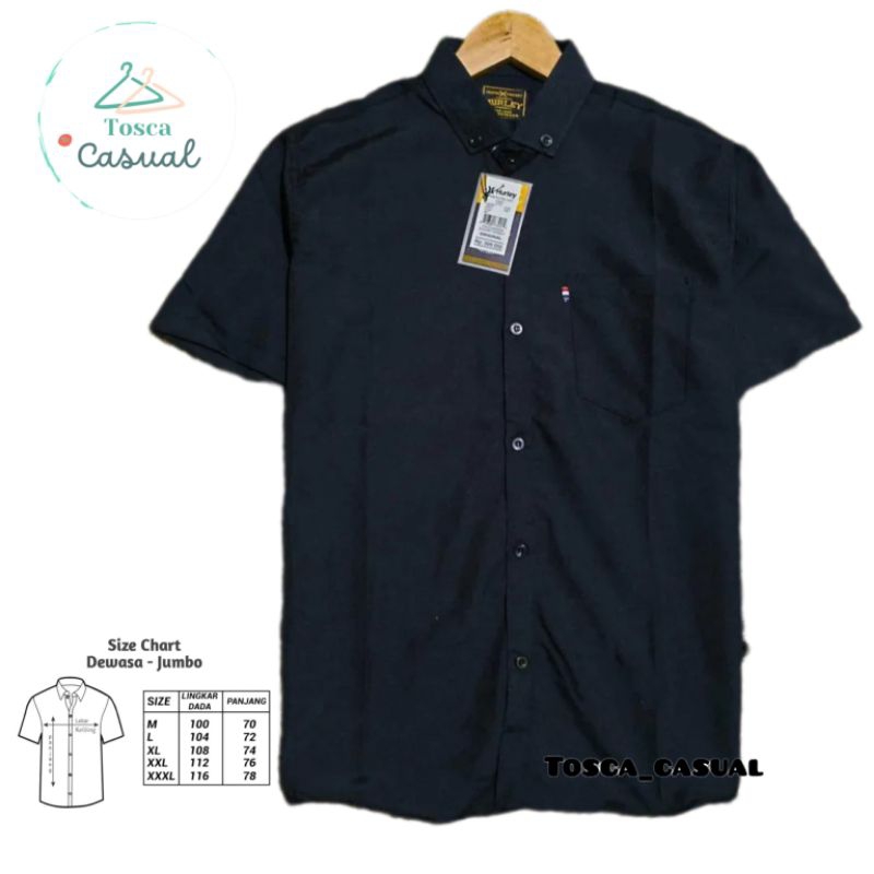 Kemeja Polos Pria Warna HITAM Lengan Pendek Jumbo hem atasan cowok hitam Casual Bigsize