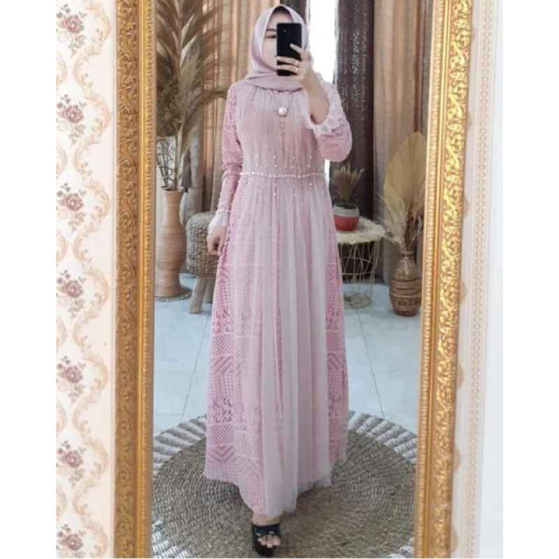 Gamis ozias Sherly full brukat tile dada sparkle kondangan mewah brokat premium pesta Mymyfashion