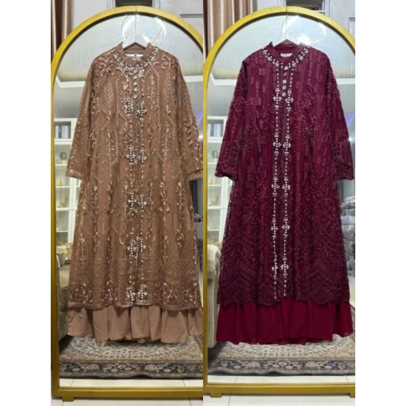 DRESS BROKAT INER BRUKAT DRESS PESTA KONDANGAN DRESS LEBARAN KAFTAN ABAYA