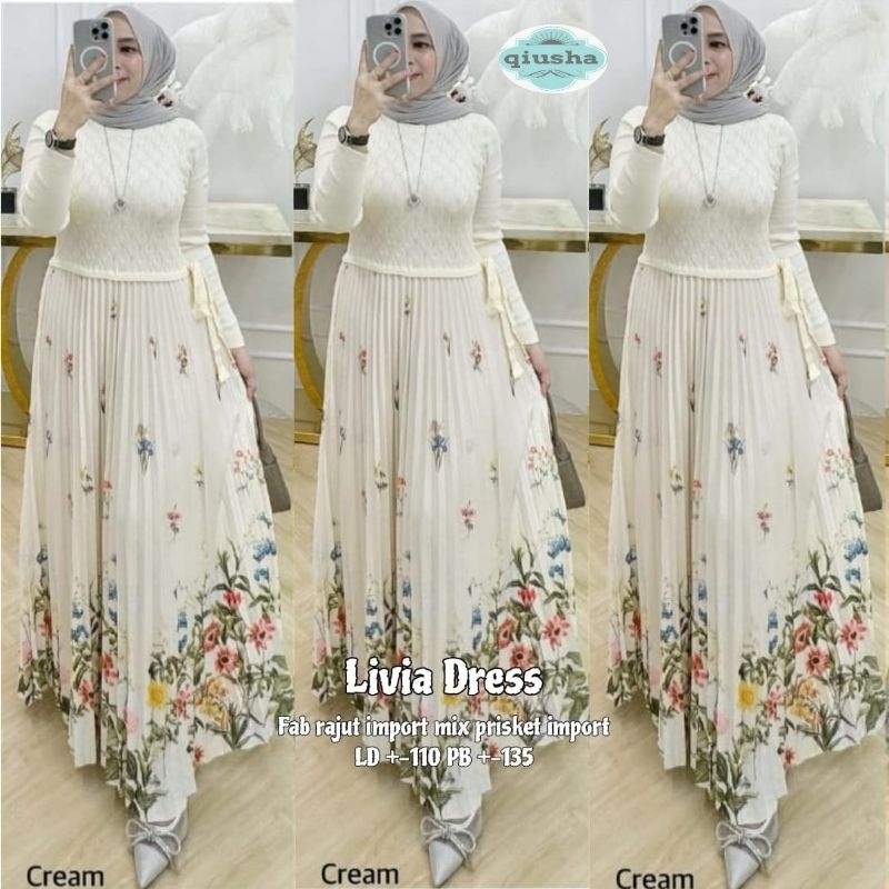 LIVIA DRESS GAMIS RAJUT IMPOR PLISKET KONDANGAN PESTA BUNGA POLOS