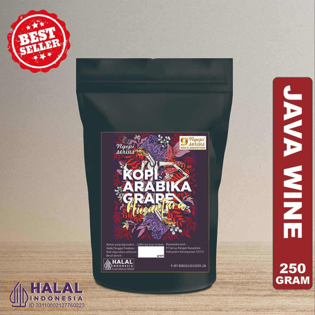

NGOPI SERIUS Kopi Arabica JAVA WINE best seller (Arabica Grape Nusantara) 250gram