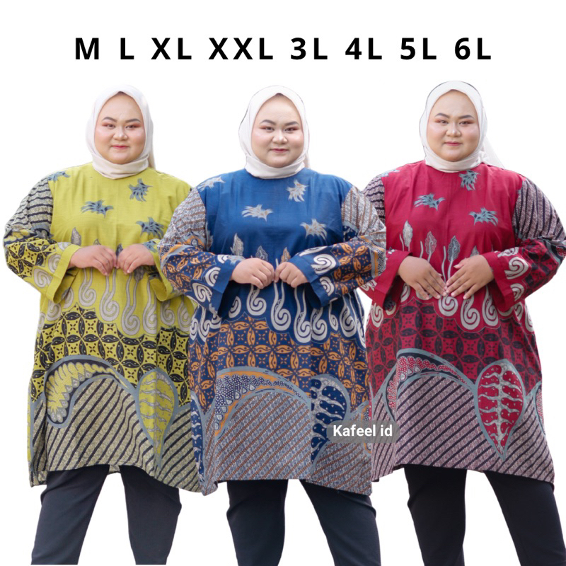Kafeel Atasan Baju Tunik Batik Jumbo Oversize LD 120 LD 130 LD 140 / Seragam Batik Kerja Kondangan W