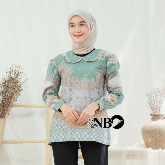 Baju Batik Empat Berlian Hijau Tosca Couple Lengan Pendek Katun Batik Kerja M L XL XXL