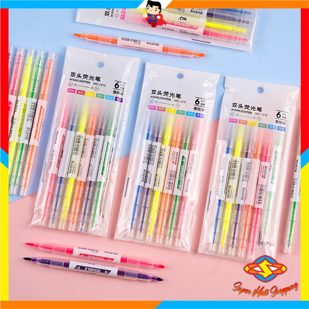 

SMS Set Highlighter Dua Sisi Warna isi 6Pcs Pen 2 sisi Diary Marker Stationery Lucu Unik Penanda Buku Warna Warni Pena Penanda Kepala Ganda 2 Arah