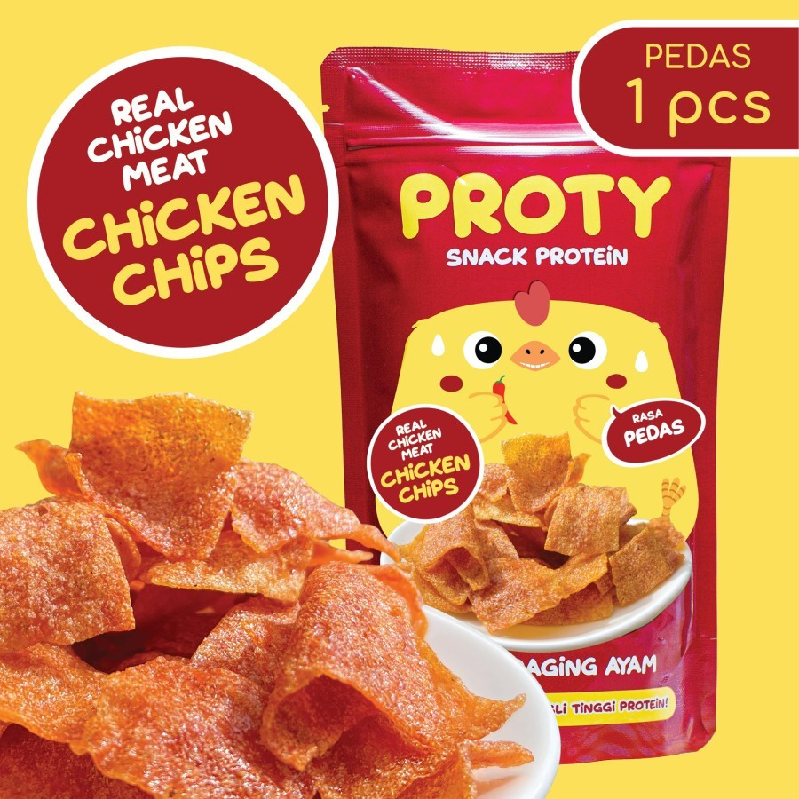 

PROTY Chicken Chips Pedas Snack Cemilan Keripik Daging Ayam Krispi "HelloShop