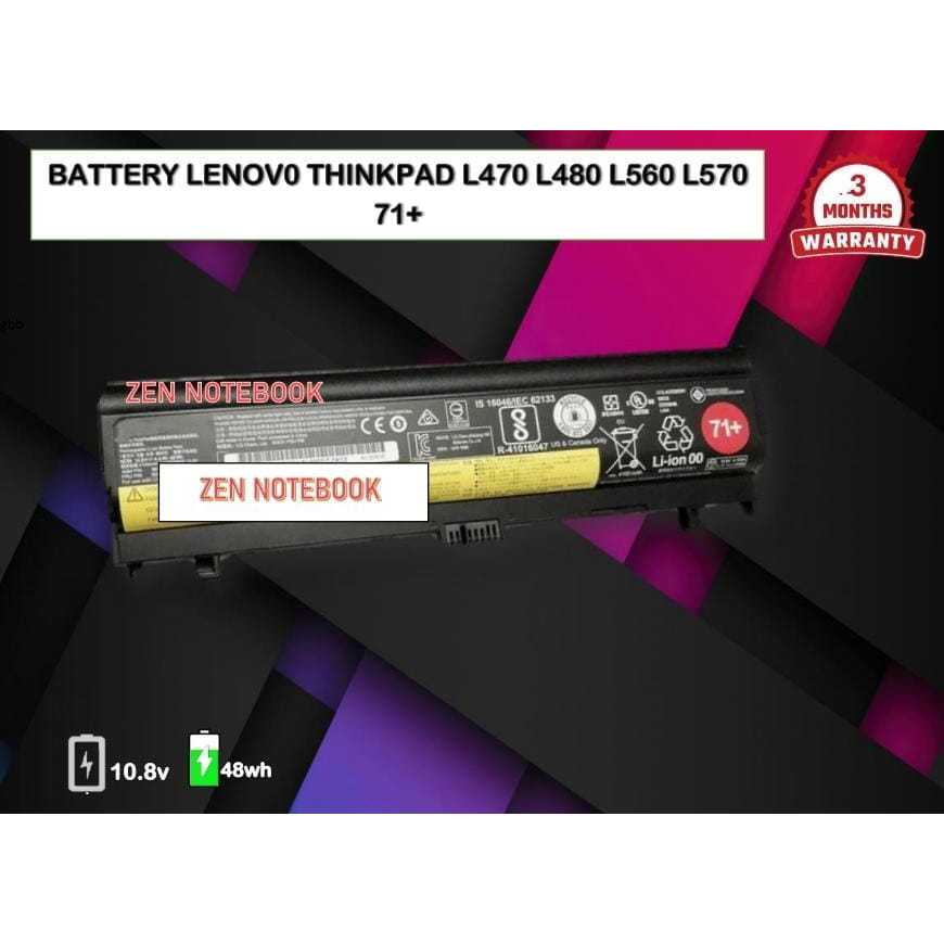 BATTERY LENOVO THINKPAD L470 L480 L560 L570 71+