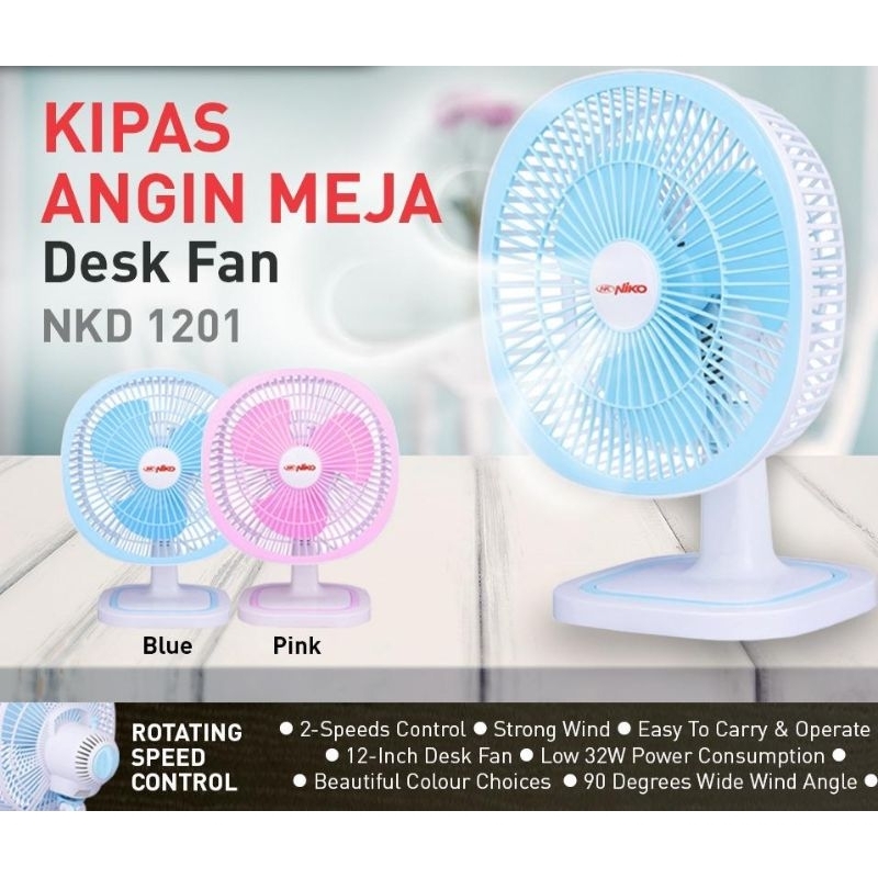 KIPAS ANGIN MEJA LISTRIK NIKO 12INCH NKD1201 -KIPAS WARNA ELEGAN