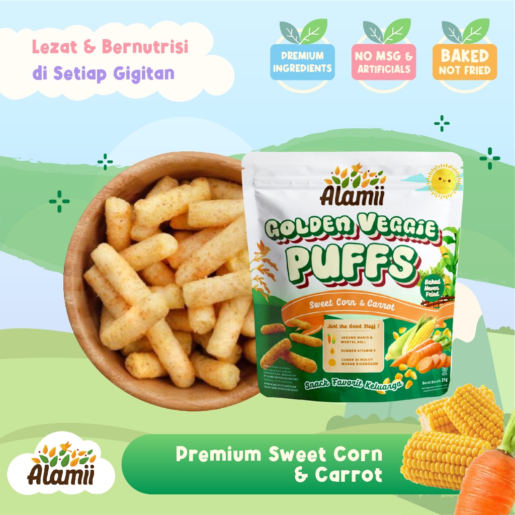 Snack Sehat Anak - Alamii Puffs  - Golden Veggie (25g) - Gluten Free