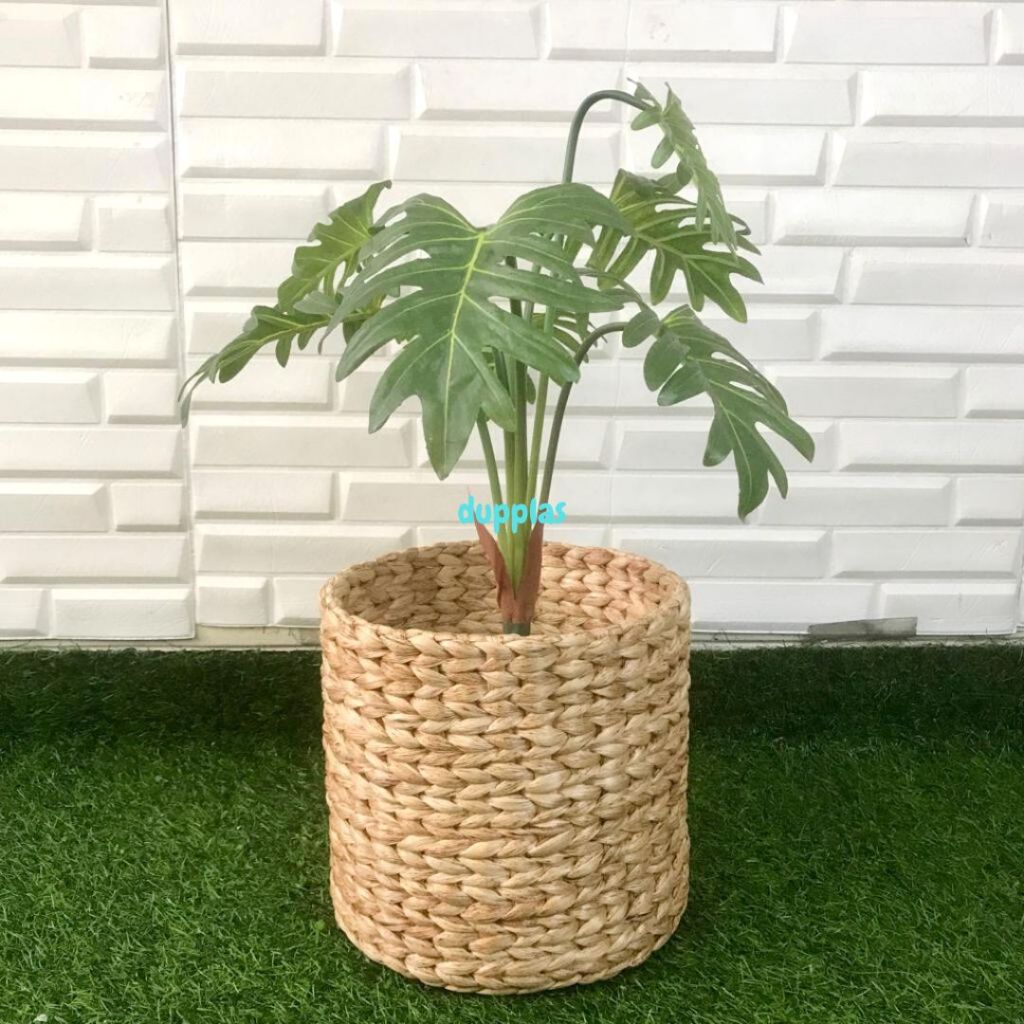 Pohon Artificial Tanaman Hias Daun Jari Philo X7 Latex Cover Pot Eceng Gondok Dekorasi Apartemen Aes