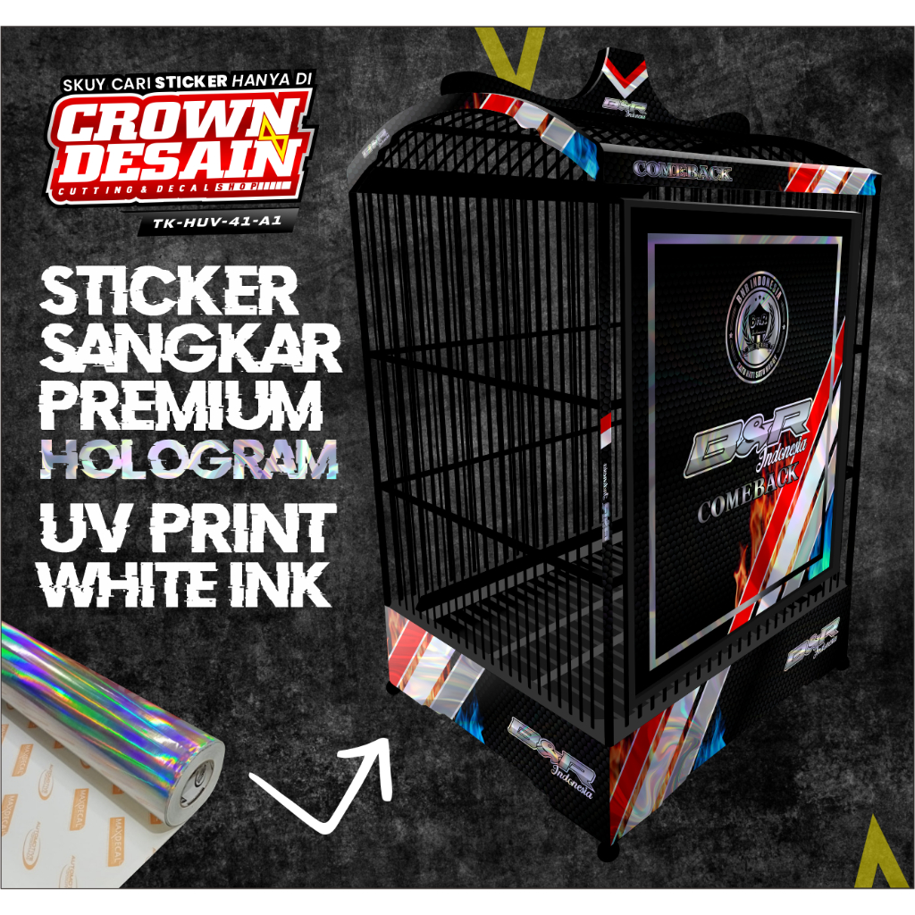 Stiker Tebok Kenari BNR Indonesia Hologram UV - Decal Sangkar Kotak BNR Variasi Hologram Premium - T