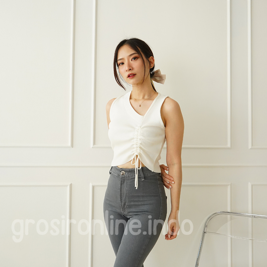 atasan knit top korea tank top crop top tanktop rajut import