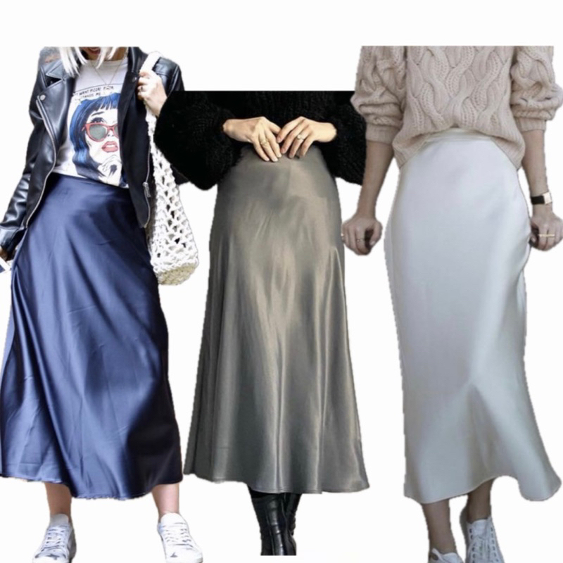 SATIN SKIRT/ROK SATIN/ROK SATIN SILK/ROK SATIN MIDI SKIRT ALINE