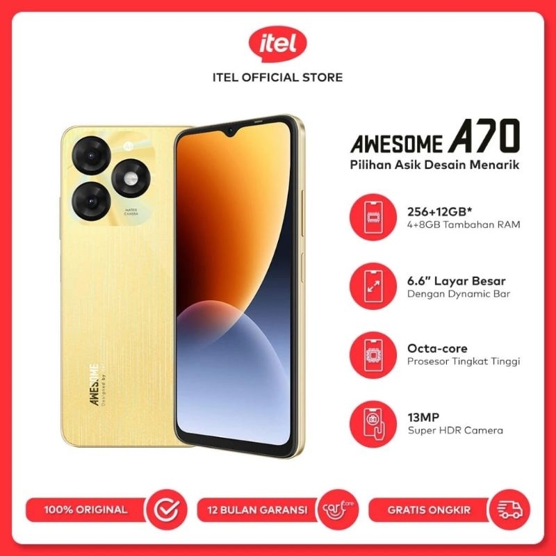 ITEL A70 RAM [ 12GB+128GB ] [ 12GB+256GB ] EXTENDED RAM 12GB GARANSI RESMI