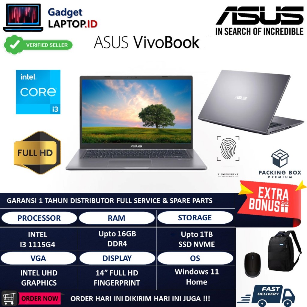 PROMO LAPTOP MURAH ASUS VIVOBOOK X415EA INTEL CORE I3 1115G4 16GB 1TB SSD 14 FHD WIN 11 HOME