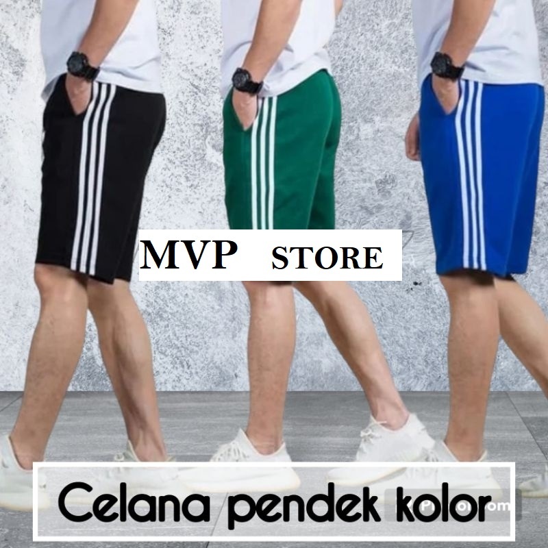Celana kolor pendek pria dewasa celana strip pendek olahragawan ukuran Standar & Jumbo