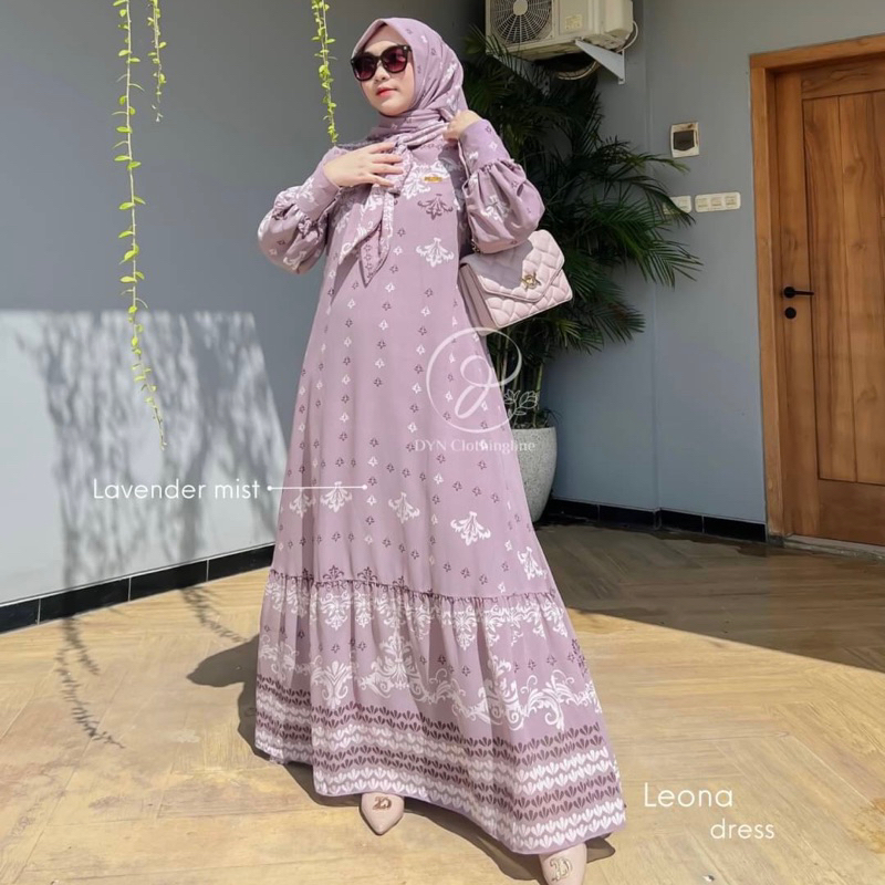 DYN Clothing Leona Dress FREE HIJAB - Gamis wanita Simple - Fashion Muslim - Gamis set Hijab-Lavender Mist