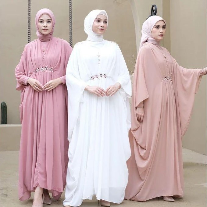 Maheera Kaftan Gamis Terbaru 2024 Lebaran Wanita Bahan Ceruty Babydoll Full Furring Aplikasi Payet M