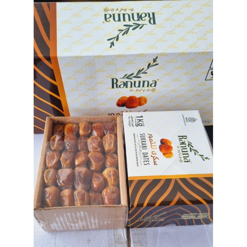 

Kurma Sukari Al qassim 1kg dan 500g Premium Ranuna sukari dates