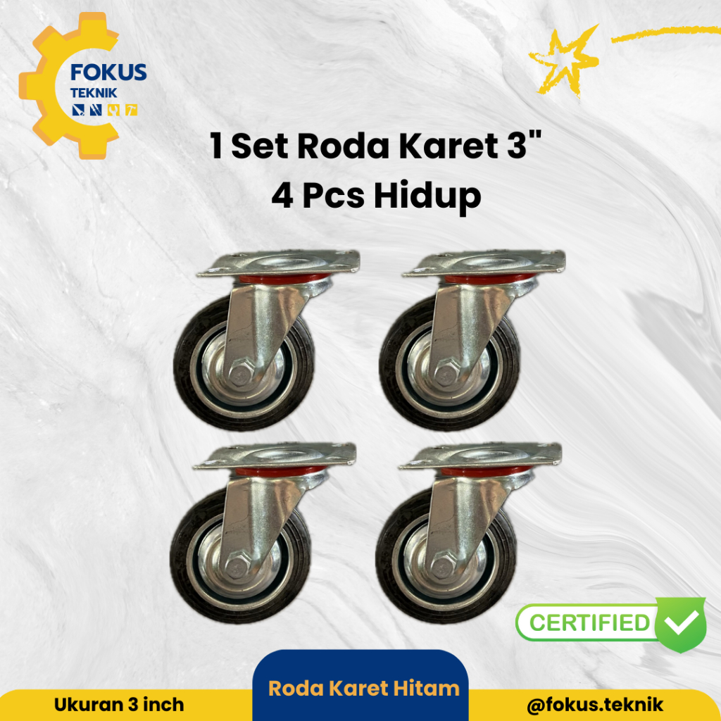 Roda Karet 3 inch / Roda Troli / Roda Etalase / Roda Lori Wheel ( 4 Hidup )