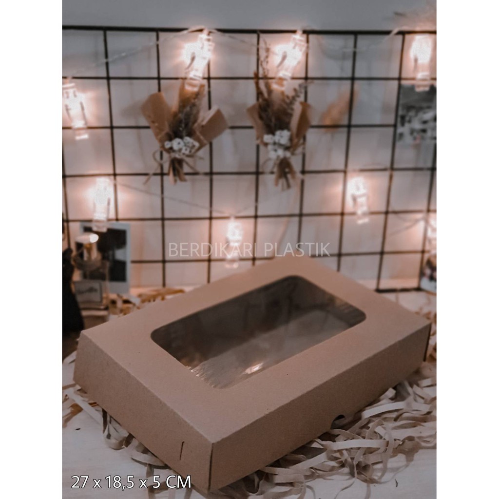 

Box Kraft Coklat LAMINASI JENDELA Kotak Packing Donat Uk 27 x 18,5 x 5