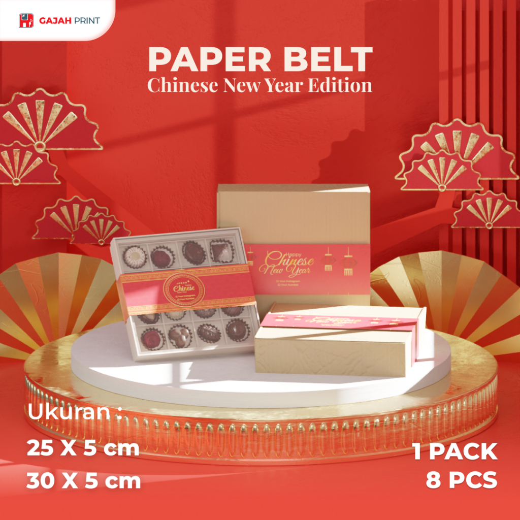 

Paper Belt Art Paper 150 Spesial Imlek Chinese New Year / Packaging Sleeve Imlek Label Box Hampers