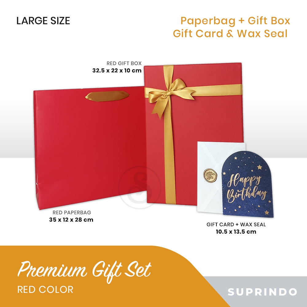 

Premium Gift Set Paper Bag + Kotak Kado + Kartu Ucapan (32.5x22x10, MERAH)