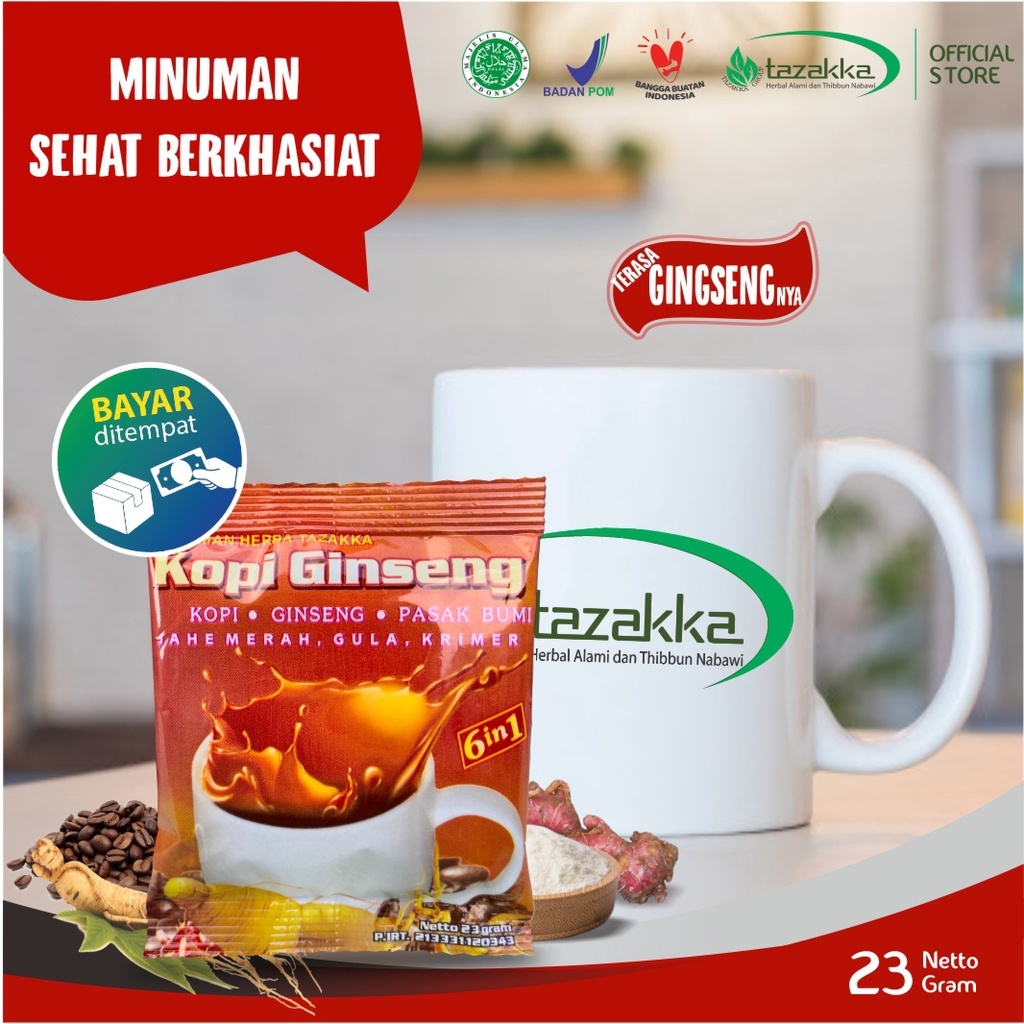 

Minuman Sachet Instan Kopi Ginseng Pasak Bumi Herbal Stamina Tazakka 6 in 1 Original Isi 10 Sachet