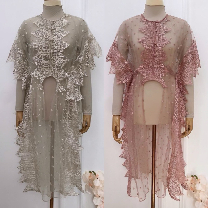 READY STOCK Almahyralooks Kaia Outer Soft Tulle Lace Kancing Depan Busui Friendly Vintage Kondangan 