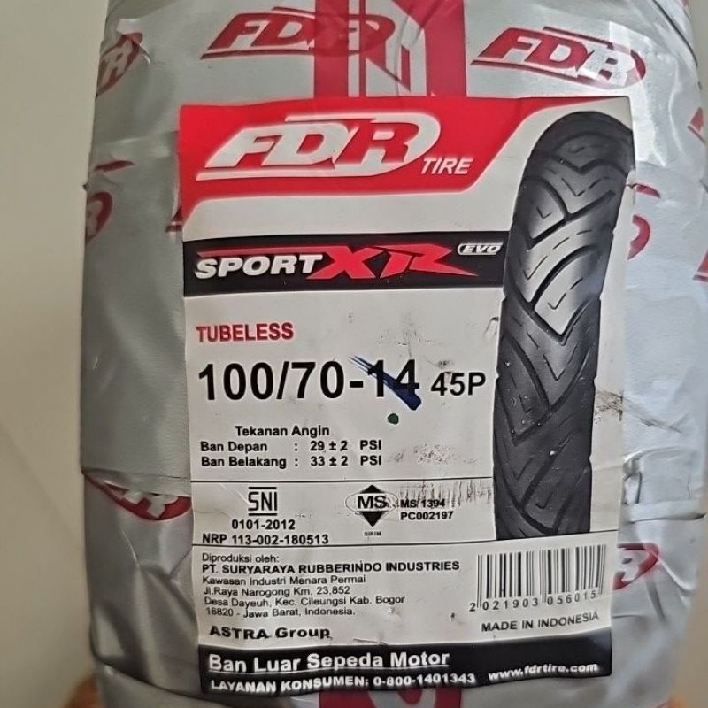 Ban Luar 100/70-14 Sport XR Evo Tubles FDR