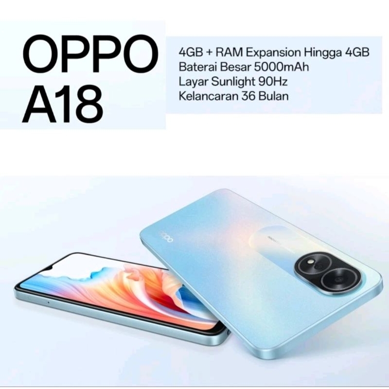 OPPO A18 Ram 4+4 GB External 128 GB Baterai 5000mAh Mediatek Helio G85