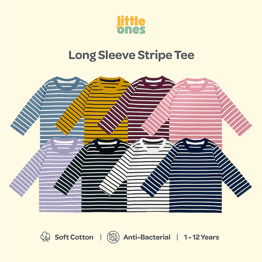 Kaos Stripe Salur Garis Anak Laki-laki Perempuan Lengan Panjang 1-12 Tahun Katun Premium Little Ones