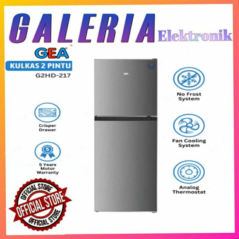 KULKAS GEA 2 PINTU G2HD 217 / G2HD217 TOP MOUNT FRIDGE FREEZER 217L