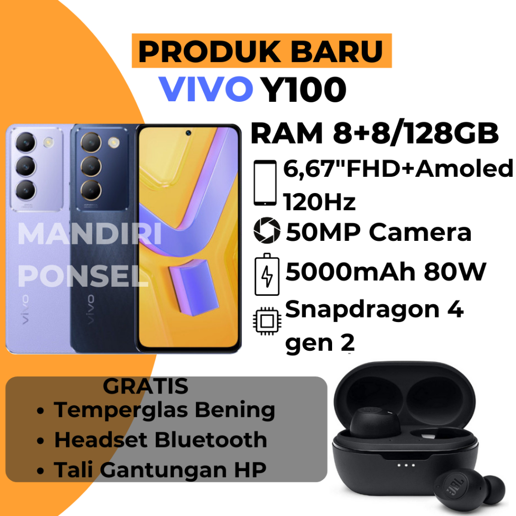 VIVO Y100 RAM 16GB (8+8 EXTEND/128GB) GRATIS HEADSET, TEMPERGLAS, dan TALI GANTUNGAN HP