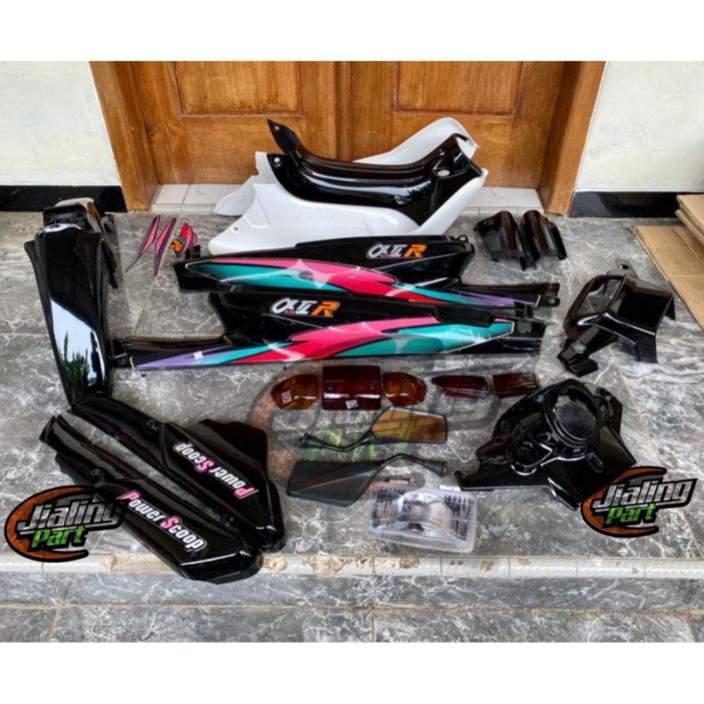 paket yamaha alfa hitam set sayap full set cover body alfa hitam set lampu alfa set striping alfa