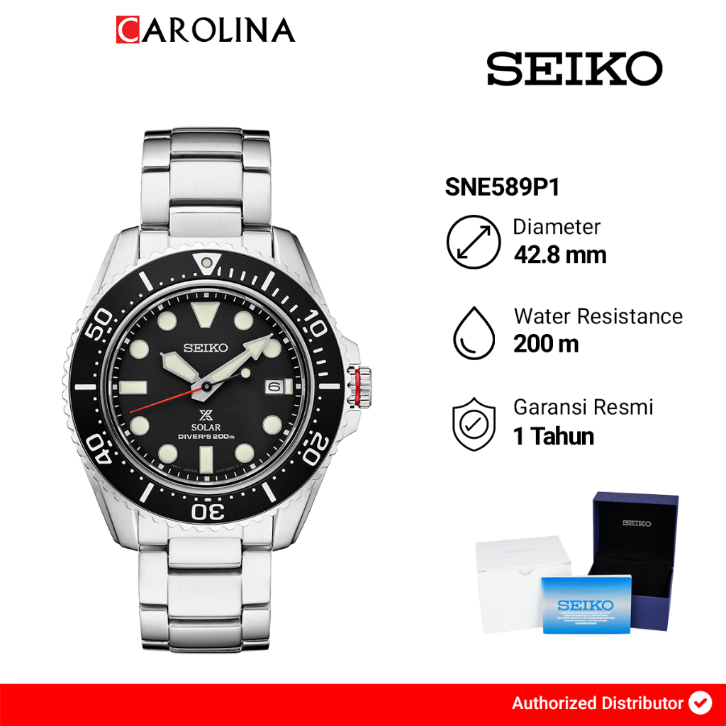 Jam Tangan Pria Seiko Prospex SNE589P1 Solar Divers 200M Black Dial Stainless Steel Strap