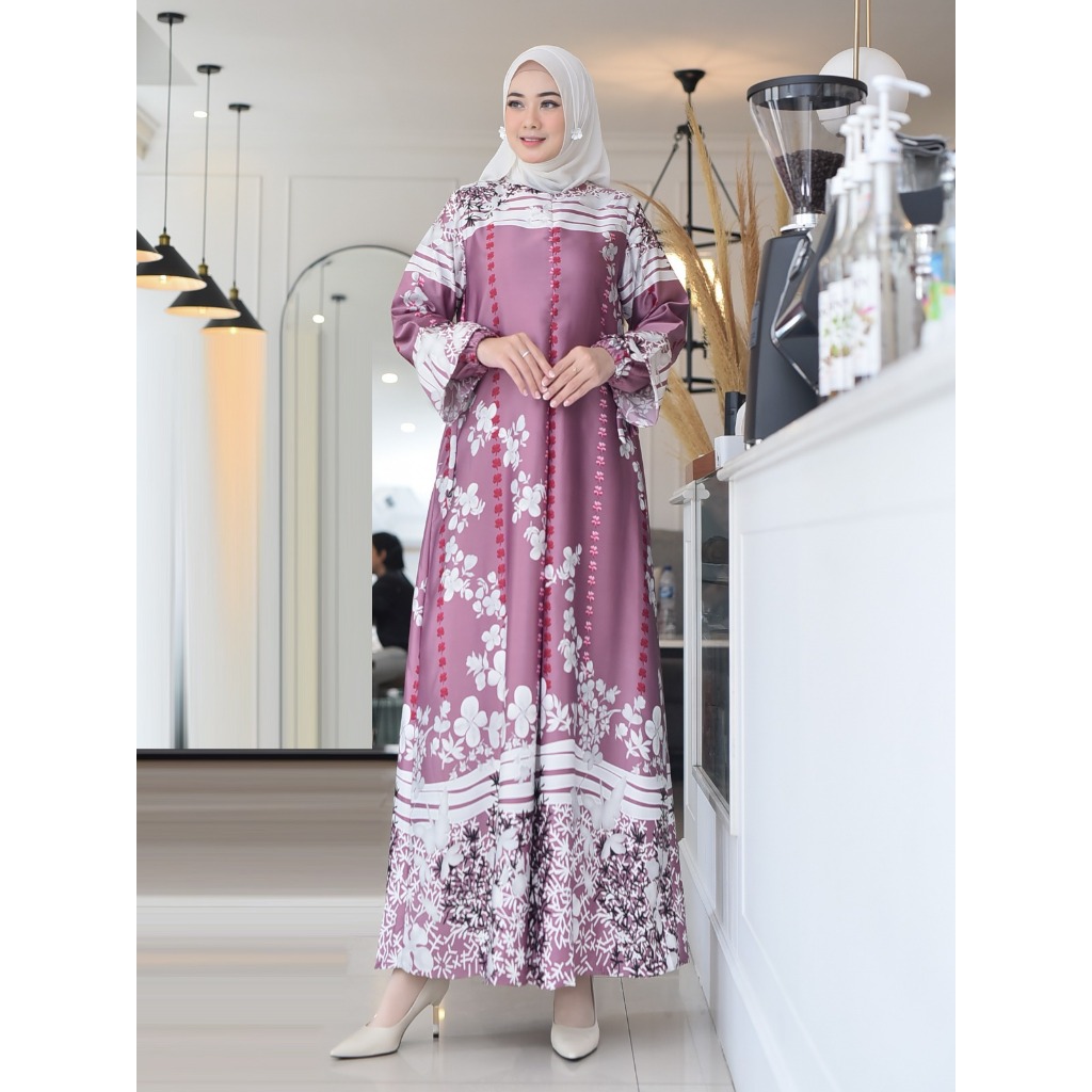 Gamis Maxmara Lux Motif Bunga Bunga Premium (Ready sampai ukuran Jumbo)