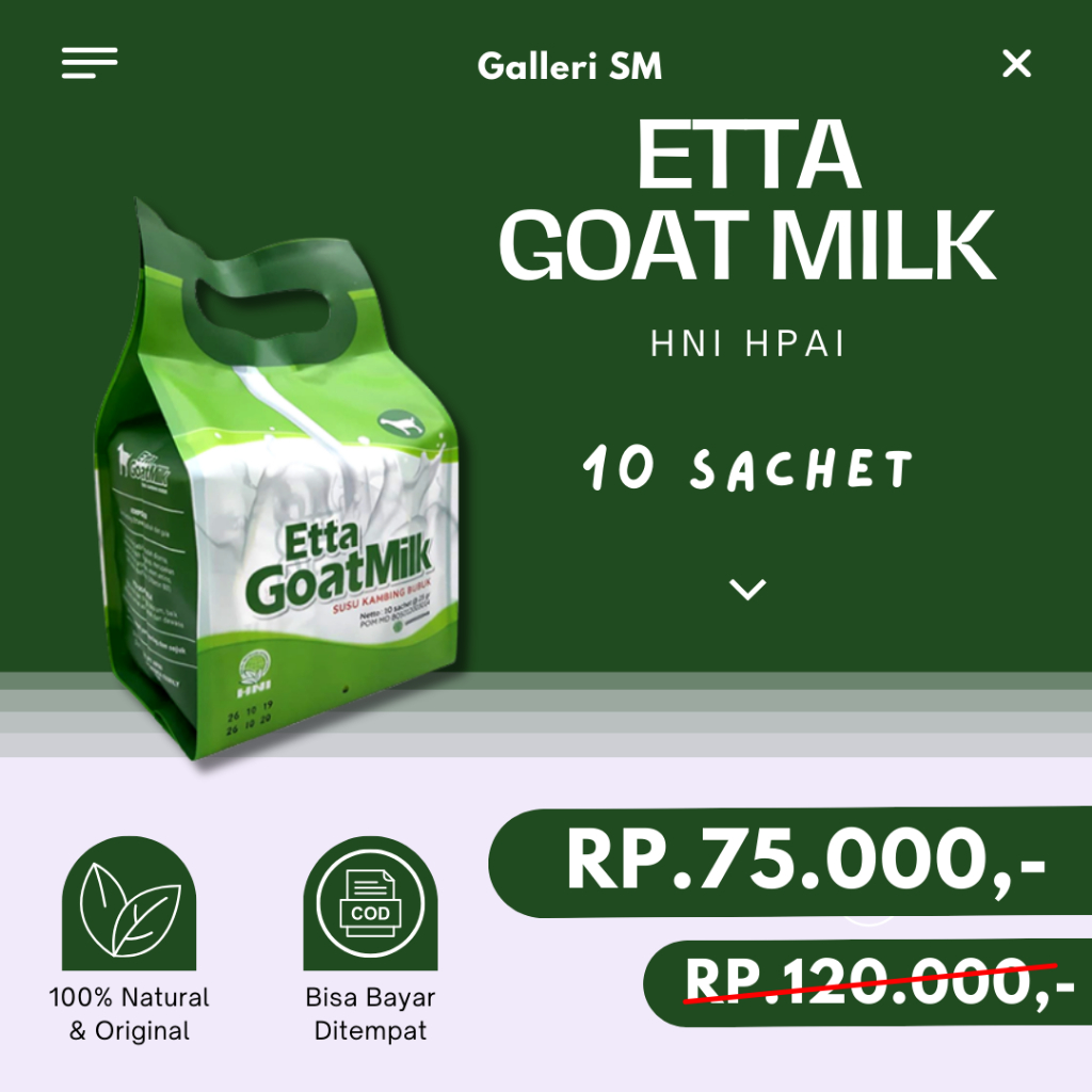 

Etta Goat Milk HNI Susu Kambing Etawa Bubuk 10 Sachet HPAI Original