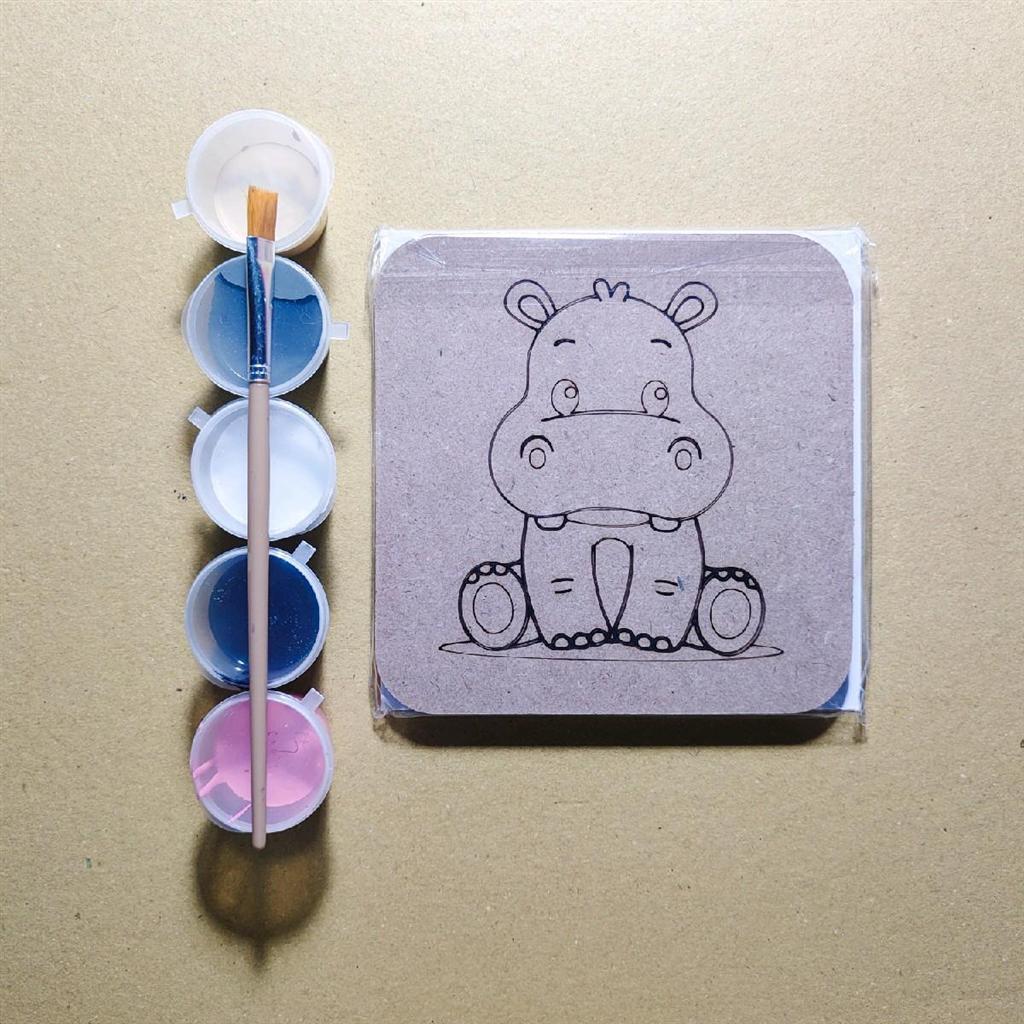 

DIY Kit painting mewarna melukis cat acrylic media MDF 9mm - kreativitas anak mengecat kuda nil hippo