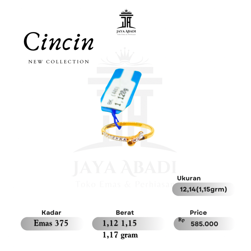 Cincin fashion emas 375 permata putih