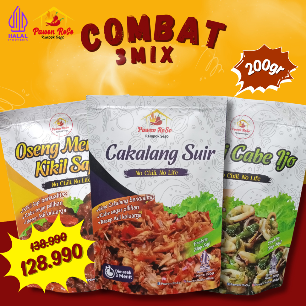 

COMBAT (Combo Hemat) 3 Mix /Oseng Kikil/Cakalang Suir/Cumi Cabe Hijau (200 gr)