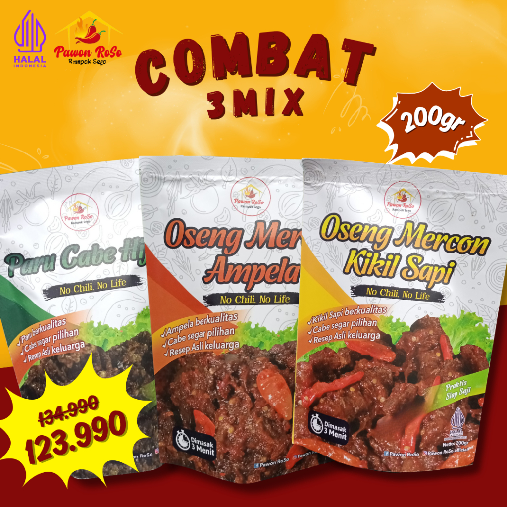 

COMBAT (Combo Hemat) 3 Mix /Oseng Kikil/Paru Cabe Hijau/Oseng Ampela (200 gr)
