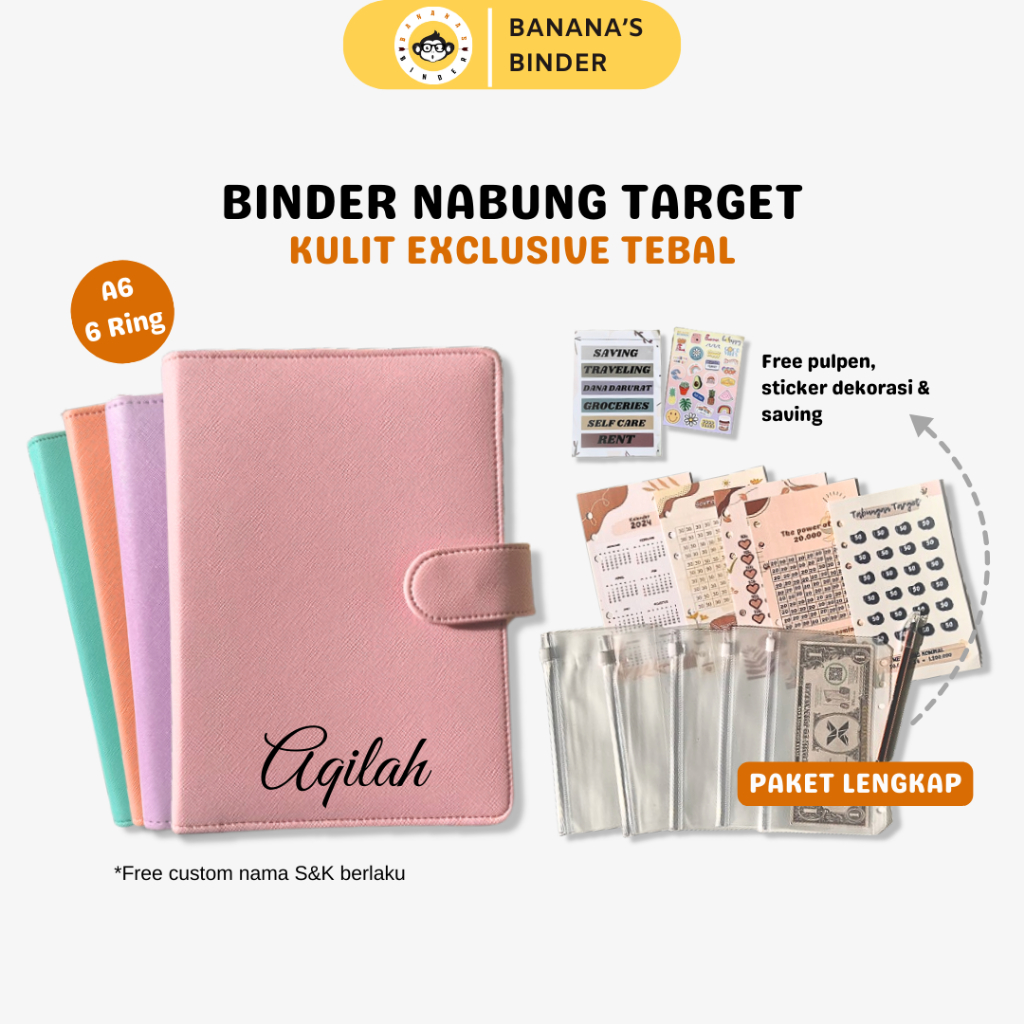 

Binder Nabung Exclusive A6 Free Custome Nama Paket Kombo Warna Polos Special A6 6 Ring