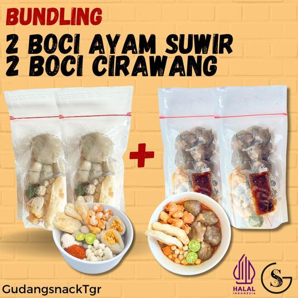 

[PAKET HOT 1] 2 BUNGKUS CIRAWANG 2 BUNGKUS BASO ACI AYAM SUWIR PEDAS