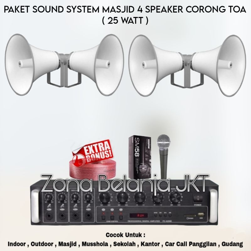 PAKET SOUND SYSTEM TOA MASJID MUSHOLA 4 SPEAKER TOA CORONG 25 WATT MURAH BERKUALITAS ORIGINAL
