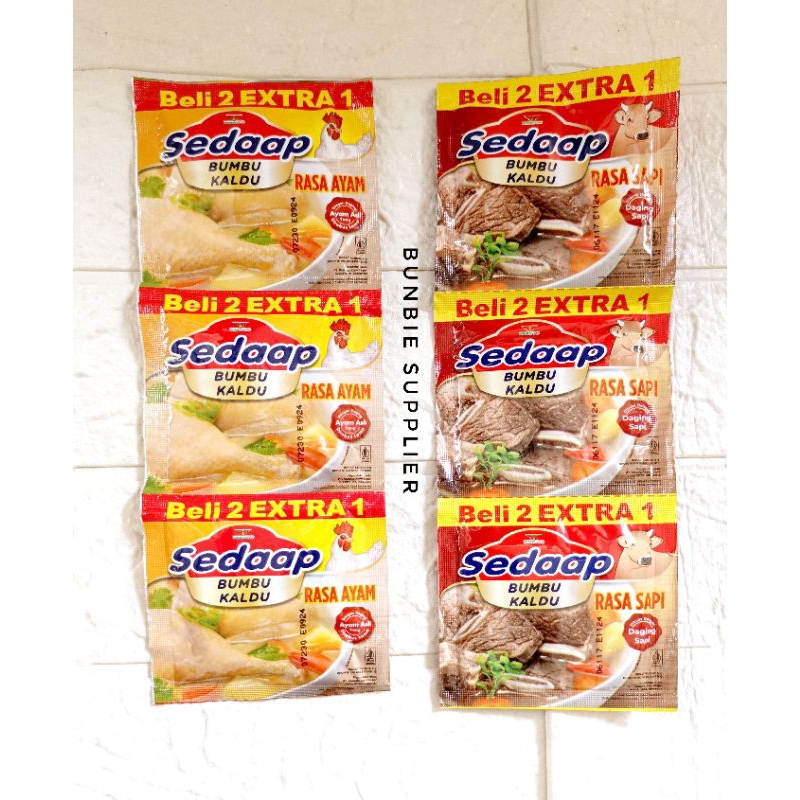 

Sedaap Bumbu Kaldu Rasa Ayam & Rasa Sapi Beli 2 Extra 1 Sachet / Bumbu Masakan Penyedap Rasa