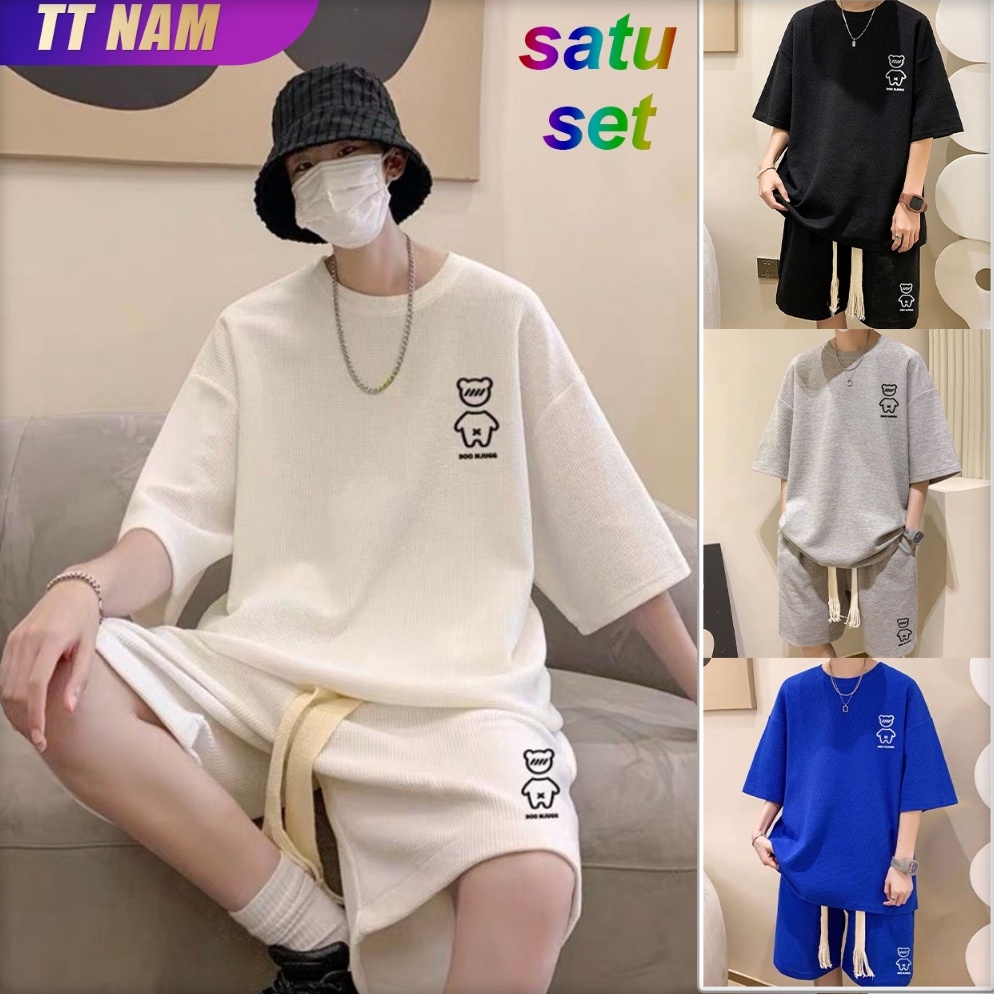Wow banget Kaos pria cantik Baju satu set pria setelan satu set pria baju Kaos oversize pria Baju se